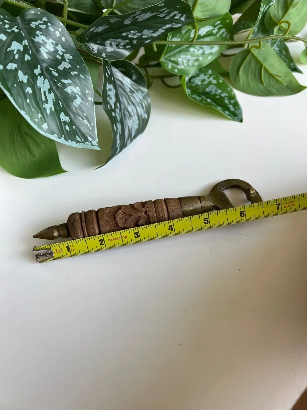 Vintage Brass Carved Wood Bottle Opener Barware